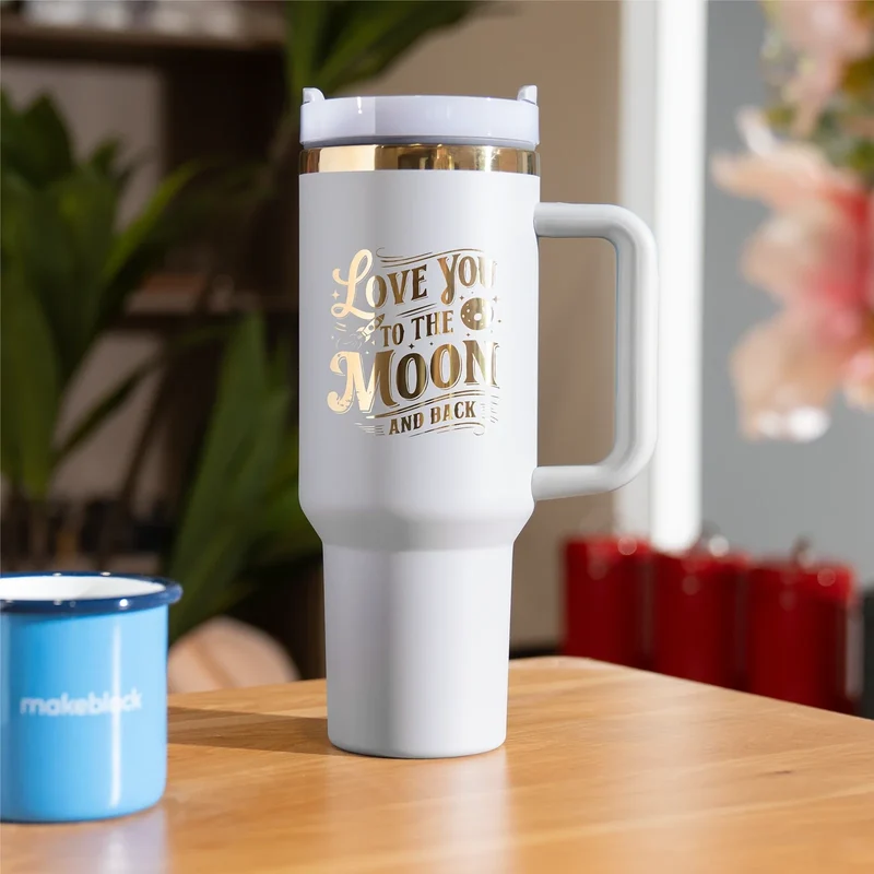 Gobelet en acier inoxydable bleu clair gris à doré avec poignée amovible (1,2 L)