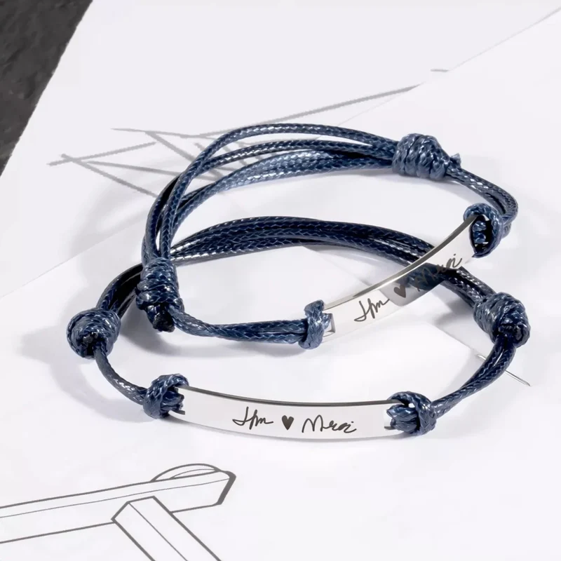 Bracelet en cordon avec étiquette rectangulaire en argent (3 pièces)