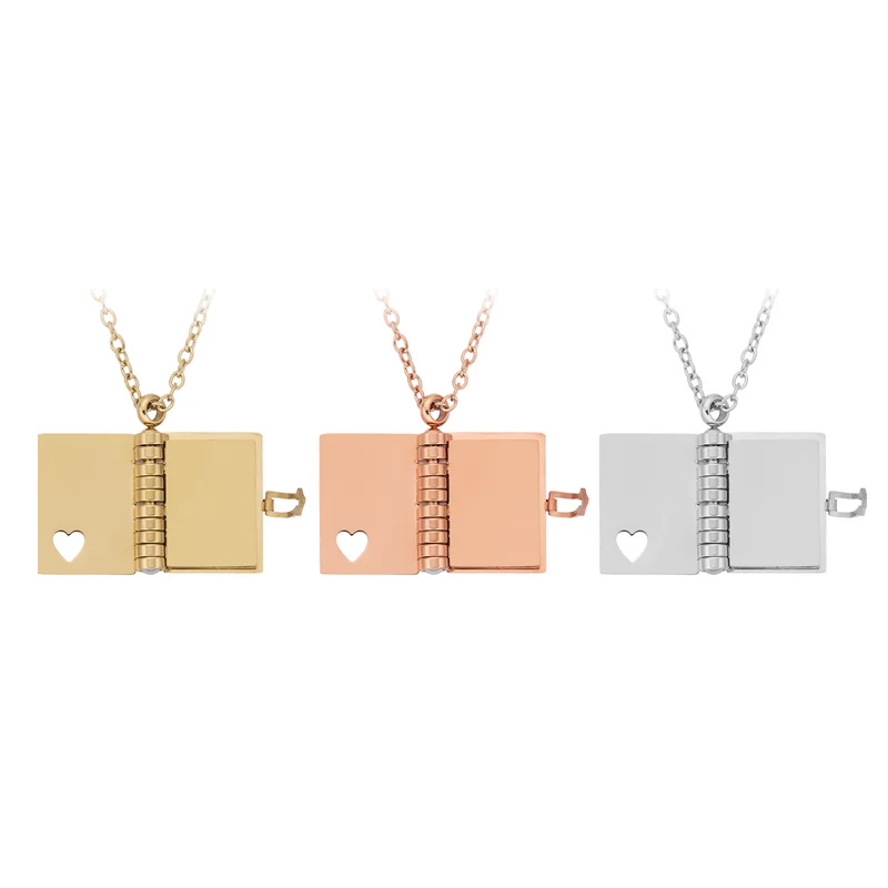 Collier Médaillon Livre en Acier Inoxydable (3 pièces)