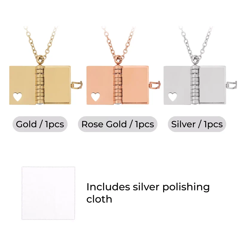 Collier Médaillon Livre en Acier Inoxydable (3 pièces)