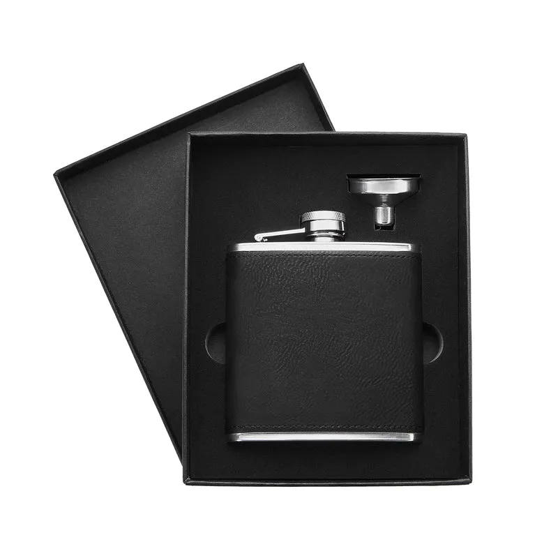 Flasque en Acier Inoxydable Noire à Argent en PU Laserable (177 ml)