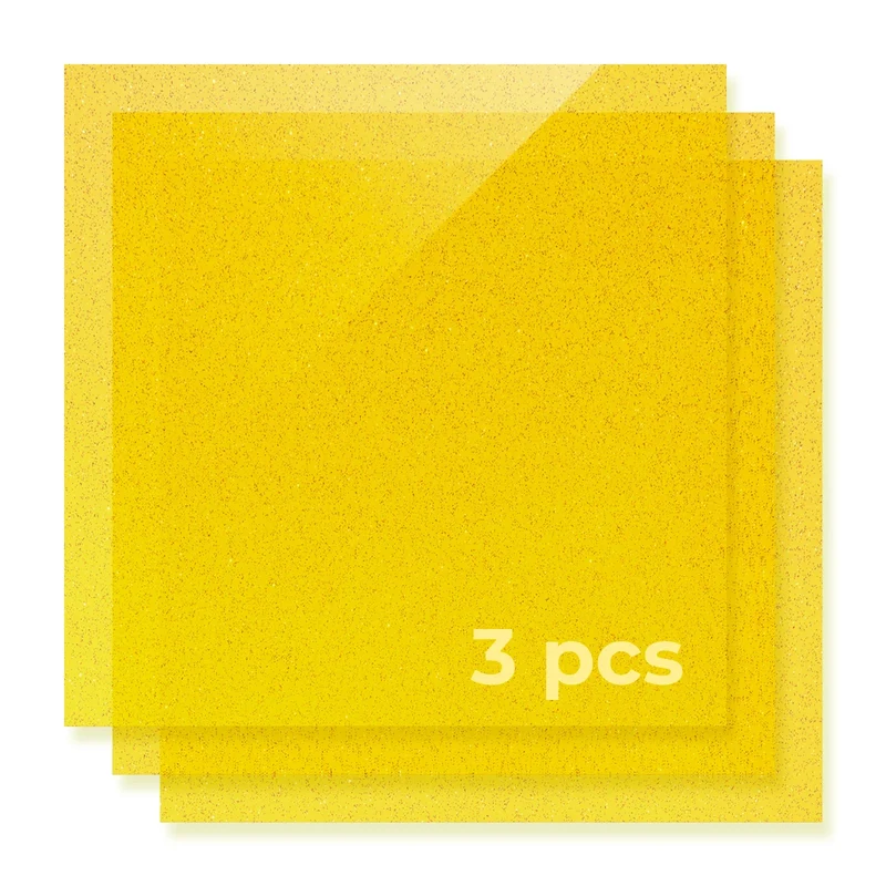 Plaque Acrylique Jaune Translucide Brillante avec Paillettes 3 mm (3 pièces)