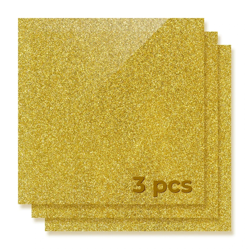 Feuille acrylique opaque brillante à paillettes dorées 1/8 (3 pièces)