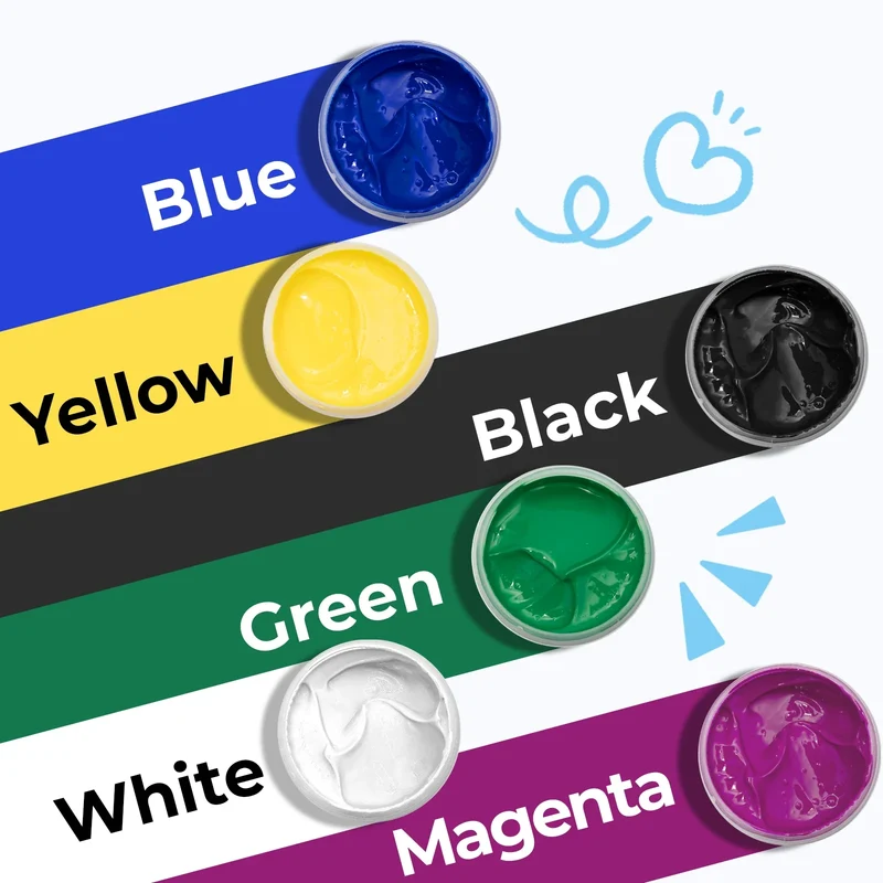 Ensemble d'encres pour sérigraphie acrylique couleurs de base (6 couleurs)
