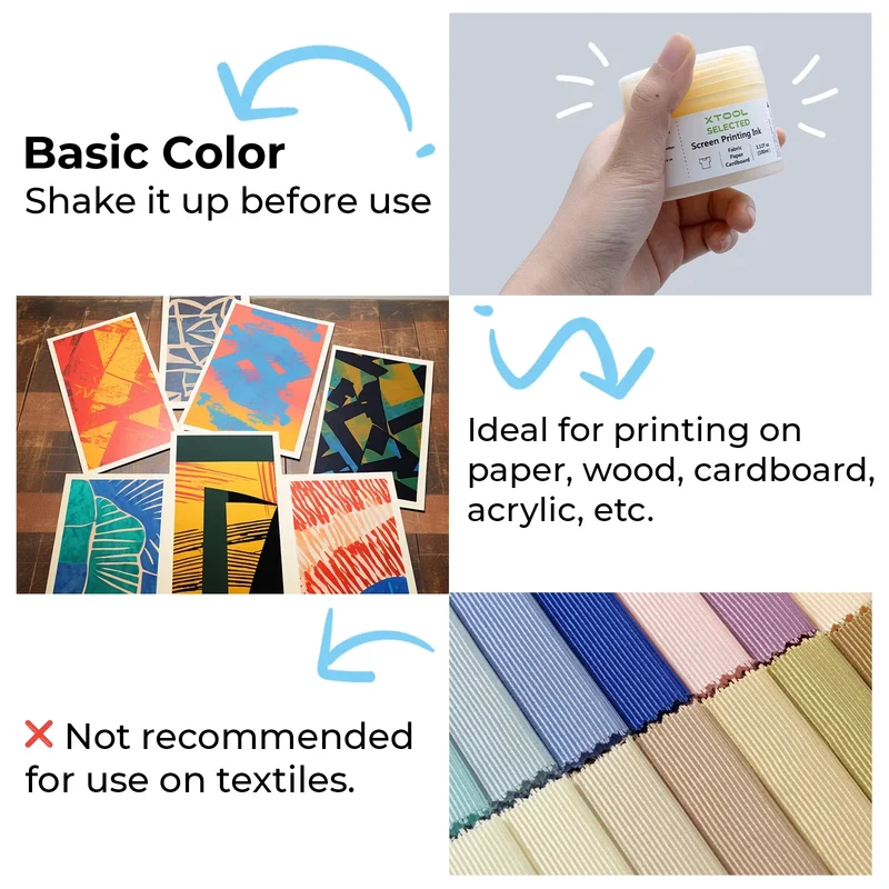 Ensemble d'encres pour sérigraphie acrylique couleurs de base (6 couleurs)