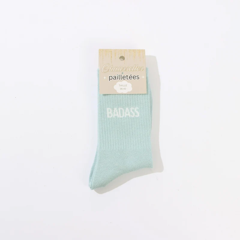 Chaussettes BADASS à Paillettes – Message Puissant & Tendance (36-42)