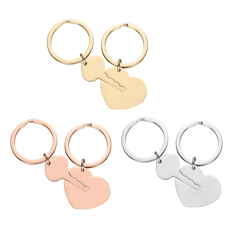 Ensemble de porte-clés cœur et clé en acier inoxydable (6 pcs)