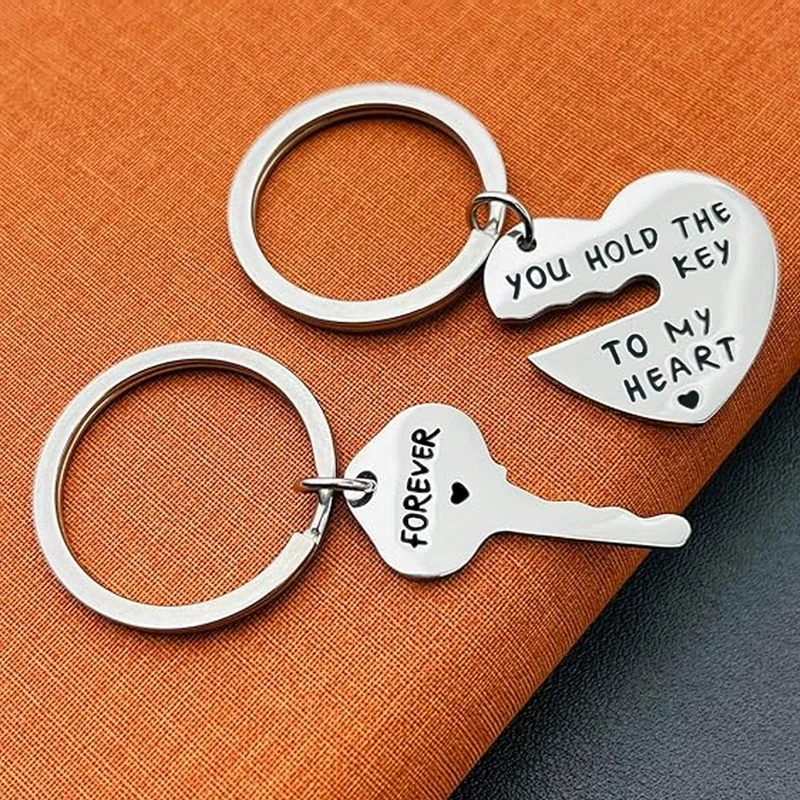 Ensemble de porte-clés cœur et clé en acier inoxydable (6 pcs)