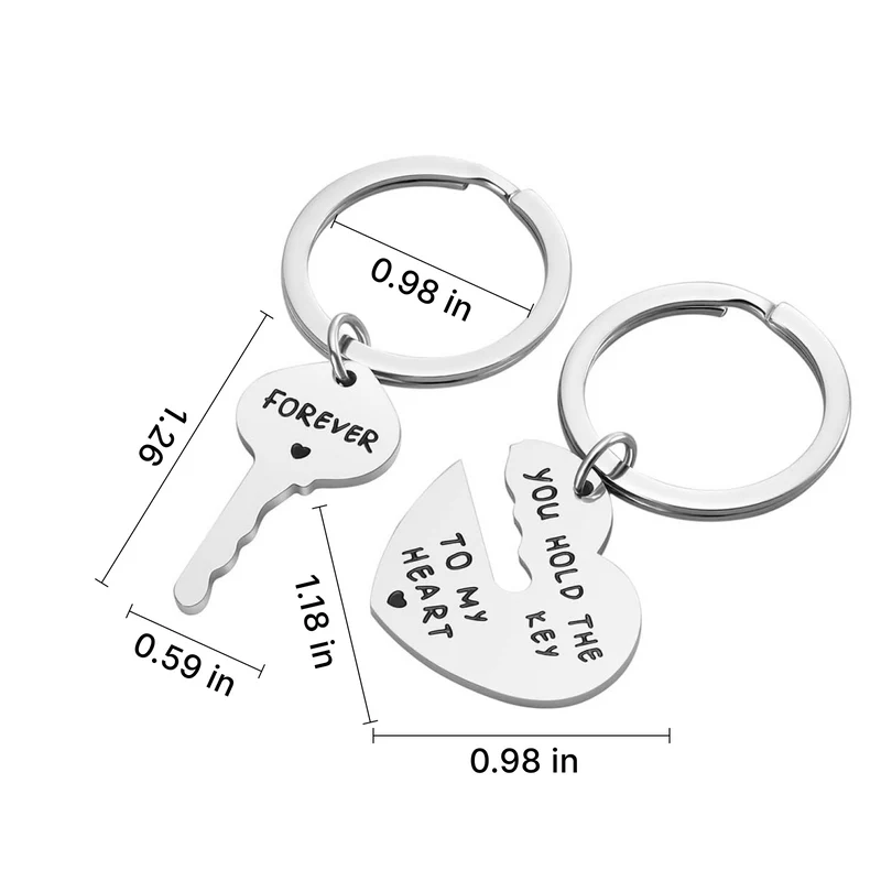Ensemble de porte-clés cœur et clé en acier inoxydable (6 pcs)