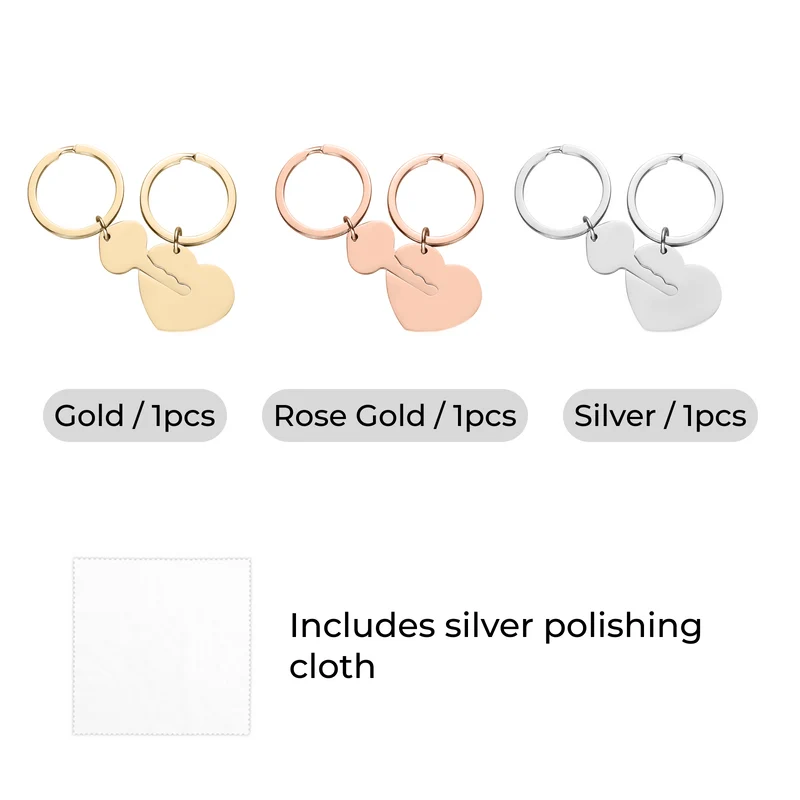 Ensemble de porte-clés cœur et clé en acier inoxydable (6 pcs)