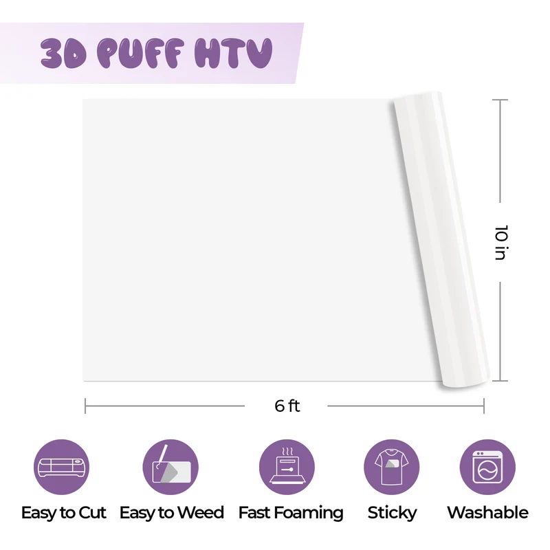 Rouleau de Vinyle Thermocollant Blanc Puff 3D 25.4cmx3.6576m