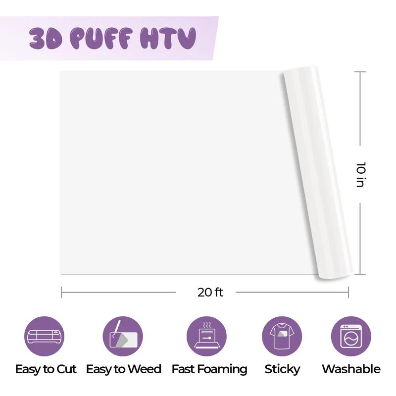 Rouleau de Vinyle Thermocollant Blanc Puff 3D 25.4cmx3.6576m