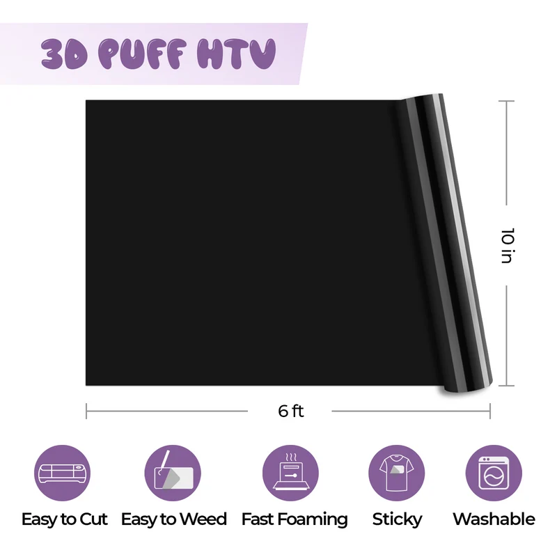 Rouleau de vinyle thermocollant noir effet 3D Puff