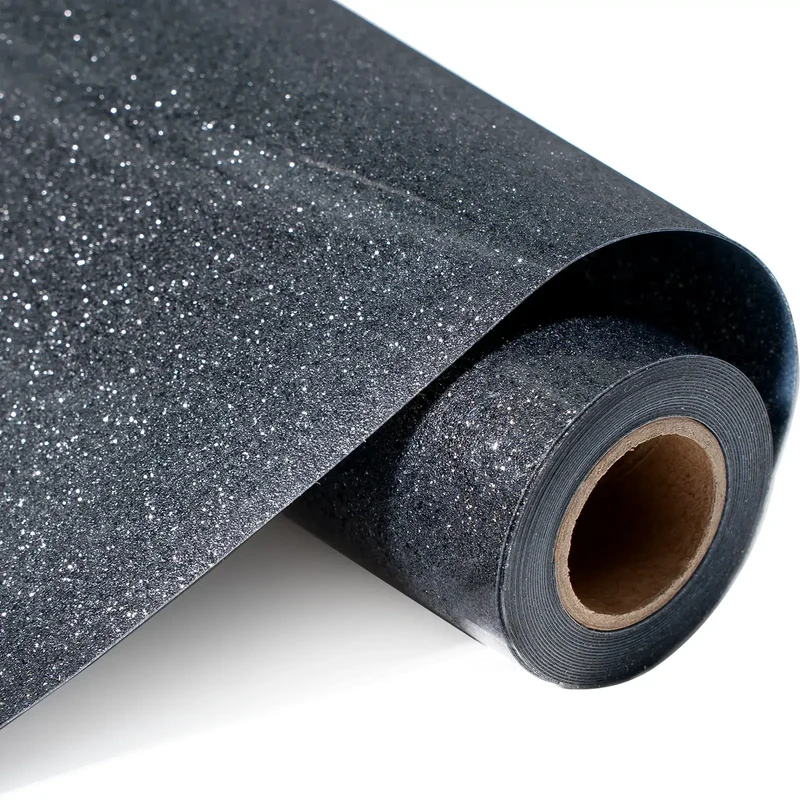 Rouleau de Vinyle Thermocollant Pailleté Noir HTV