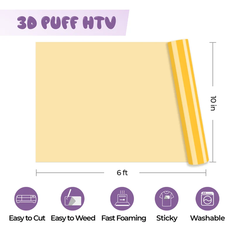 Rouleau de Vinyle Thermocollant Puff Jaune 3D （25.4cm*1.83m)