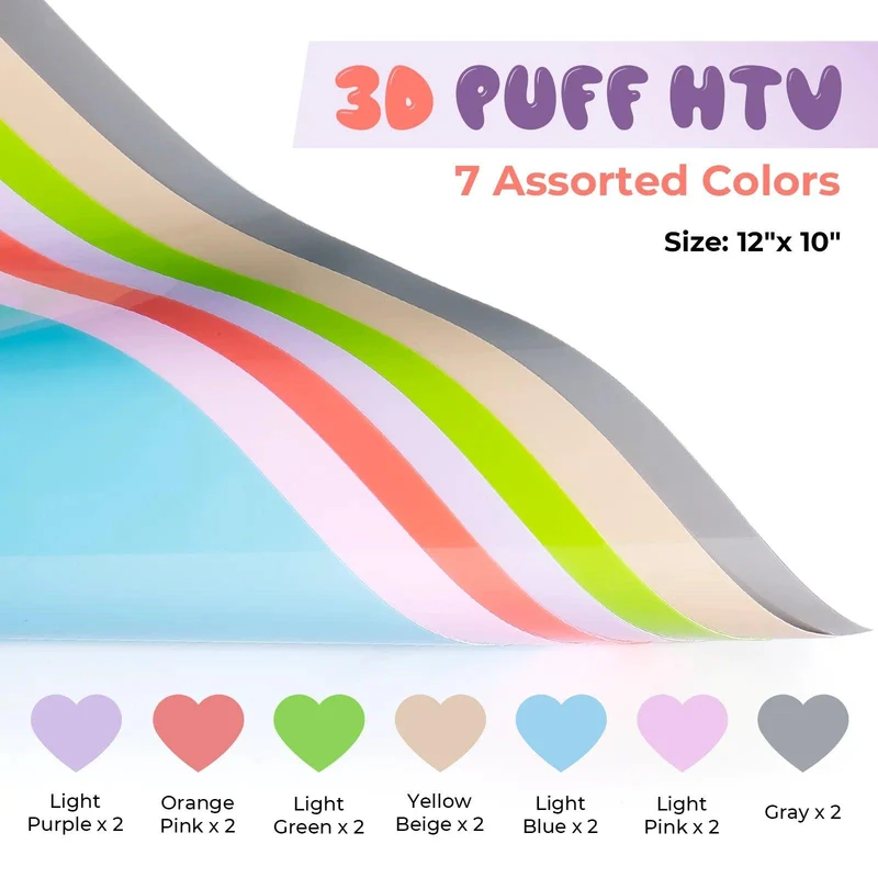 Transfert de chaleur en vinyle Puff 3D-Pastel (14 pièces)
