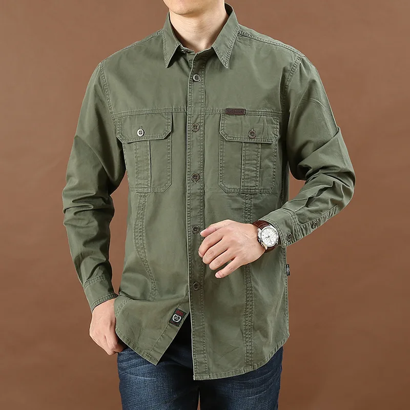 Chemise Style Armée 100% Coton - Printemps/Automne