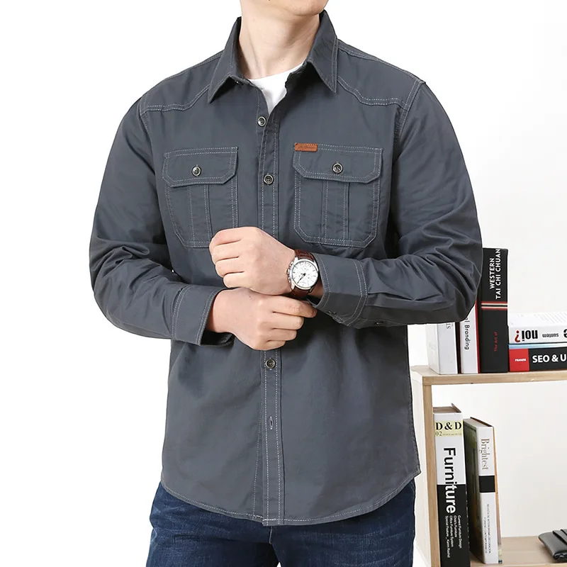Chemise Style Armée 100% Coton - Printemps/Automne