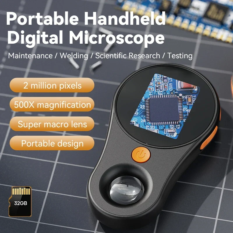 Microscope Loupe Numérique Portable 500X avec 8 LEDs Écran IPS 2 pouces