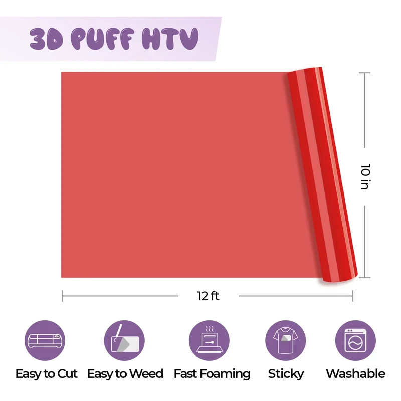 Rouleau de Vinyle Thermocollant Puff Rouge 3D