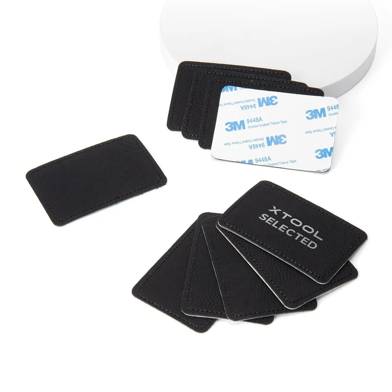 Écusson rectangulaire en simili cuir gravable au laser noir à argent (10 pièces)
