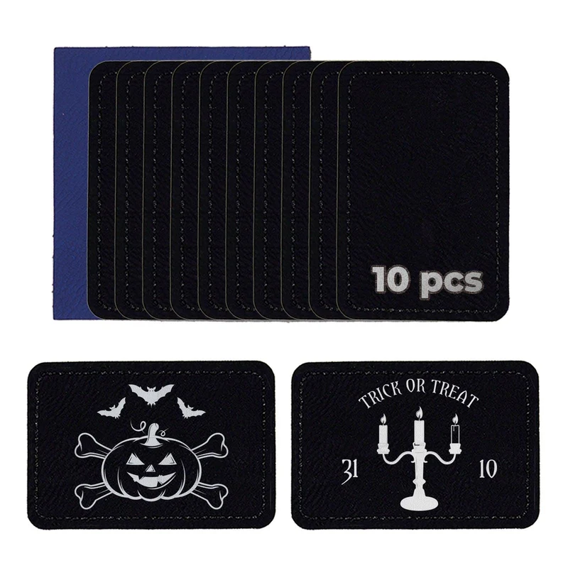 Écusson rectangulaire en simili cuir gravable au laser noir à argent (10 pièces)