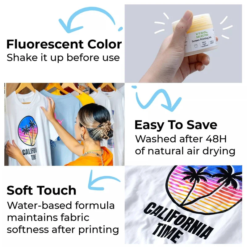Kit d'encre de sérigraphie couleur fluorescente (6 couleurs)