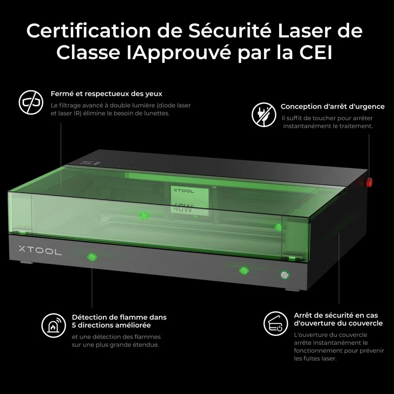 xTool S1 40W Kit Laser + IR 1064 nm: Graveur et découpeur laser à diode fermé