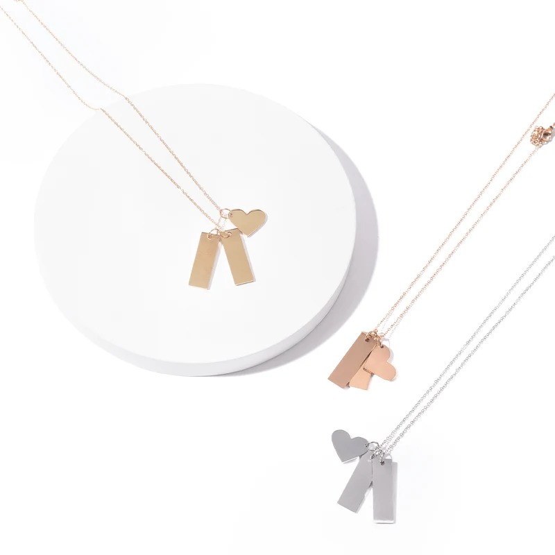 Collier en acier inoxydable en forme de cœur et de barre (6 pièces)