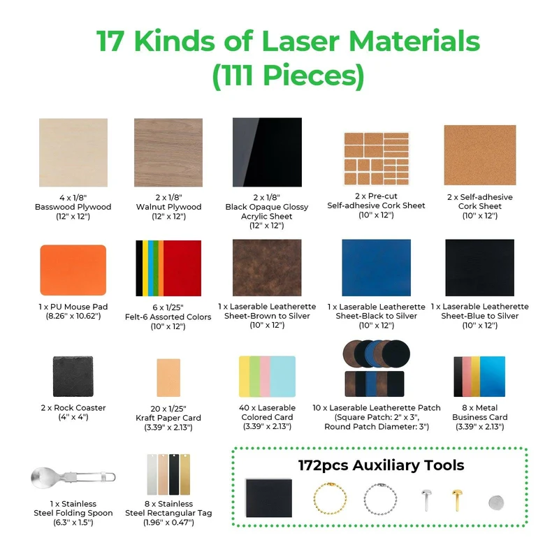 xTool Selected Kit d'exploration des matériaux au laser (111pcs)
