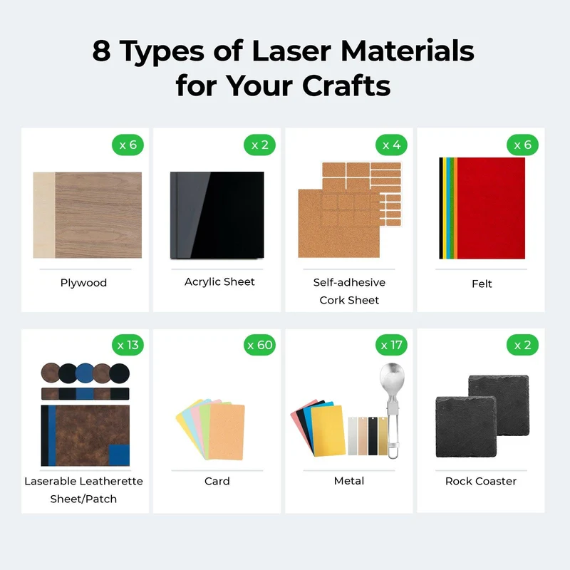 xTool Selected Kit d'exploration des matériaux au laser (111pcs)