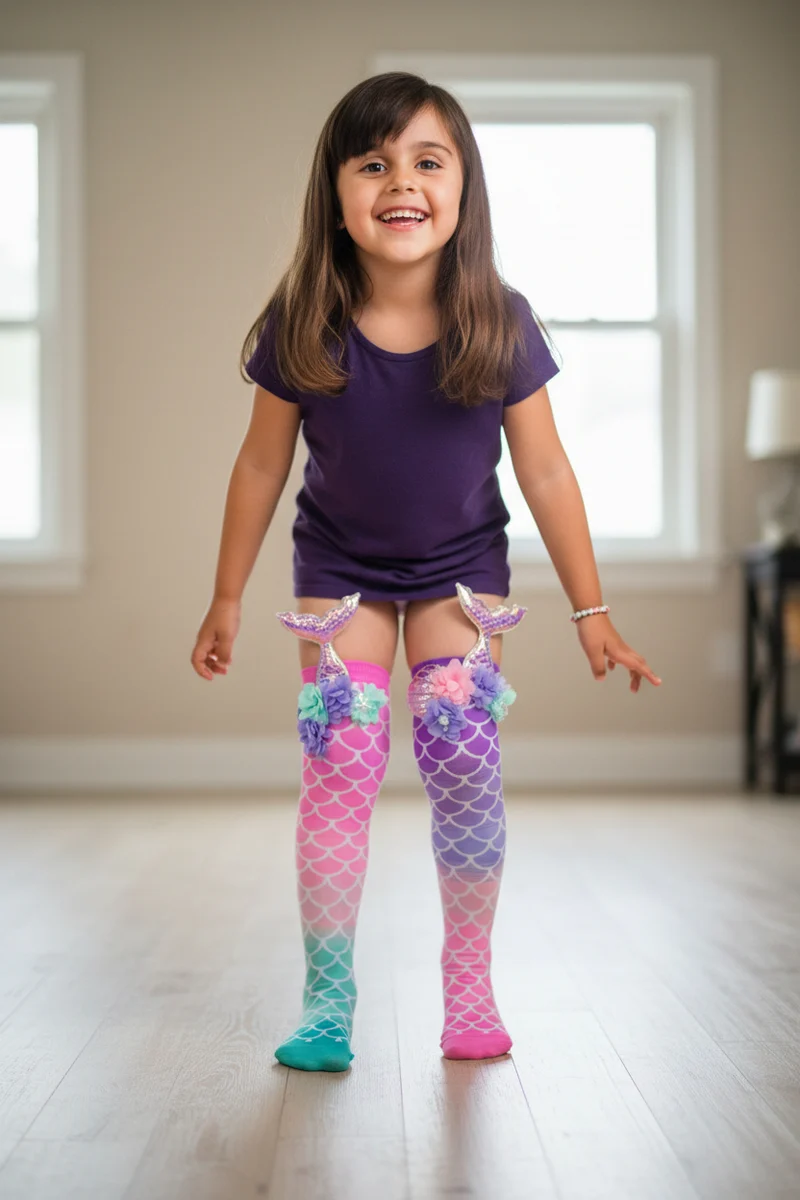 Chaussettes fantaisie MADMIA “Mermaid Tails” – queues de sirène 3D & coquillages