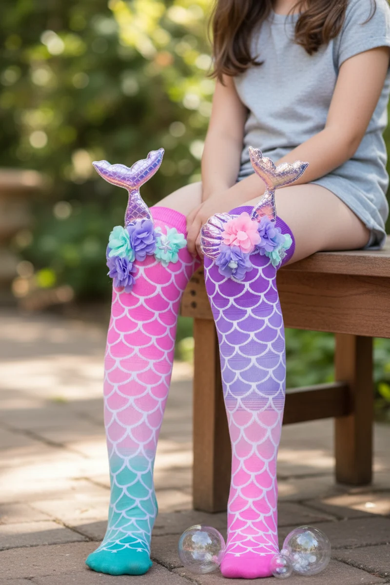 Chaussettes fantaisie MADMIA “Mermaid Tails” – queues de sirène 3D & coquillages
