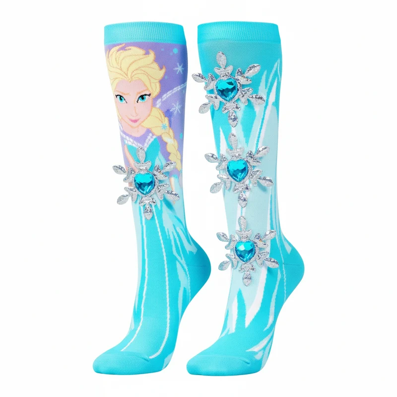 Chaussettes fantaisie MADMIA Disney Frozen – Elsa – gems brillants & flocons 3D