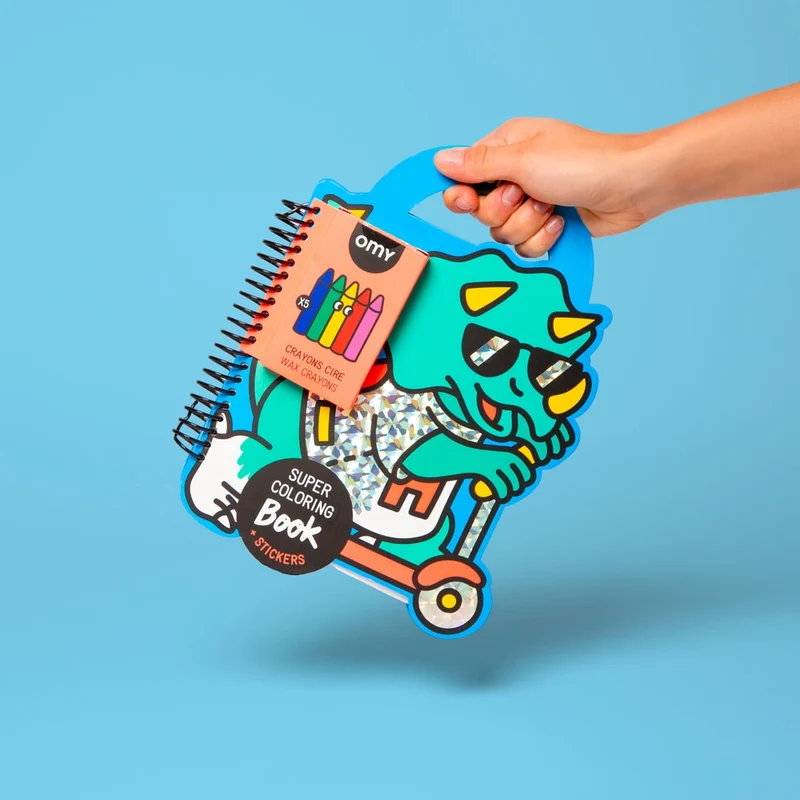 OMY – Cahier de coloriage dinosaures + crayons & stickers – Dès 3 ans