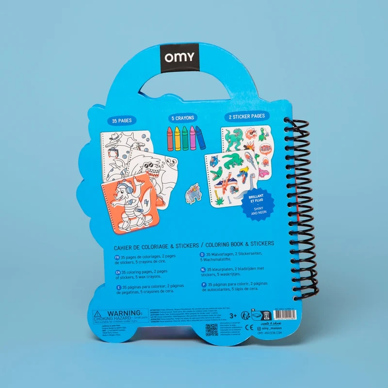 OMY – Cahier de coloriage dinosaures + crayons & stickers – Dès 3 ans