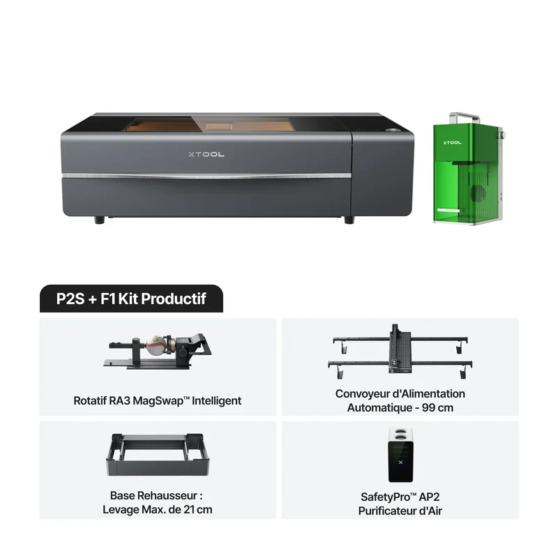 xTool P2S - Découpeur Laser CO2 de Bureau Polyvalent et Intelligent de 55W