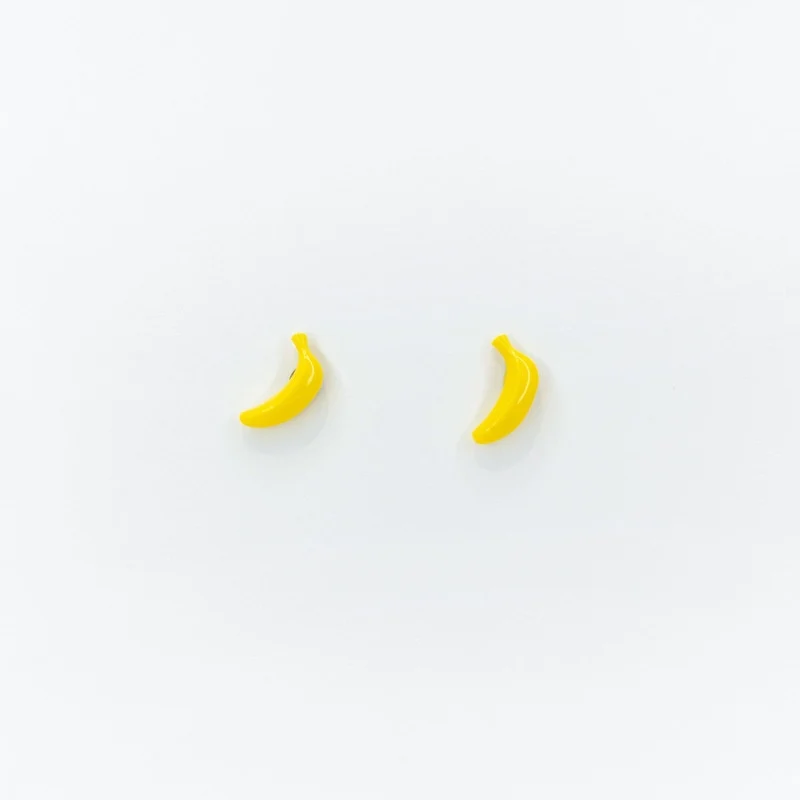 Boucles d’oreilles Banane en porcelaine peinte à la main – Puces acier inoxydable