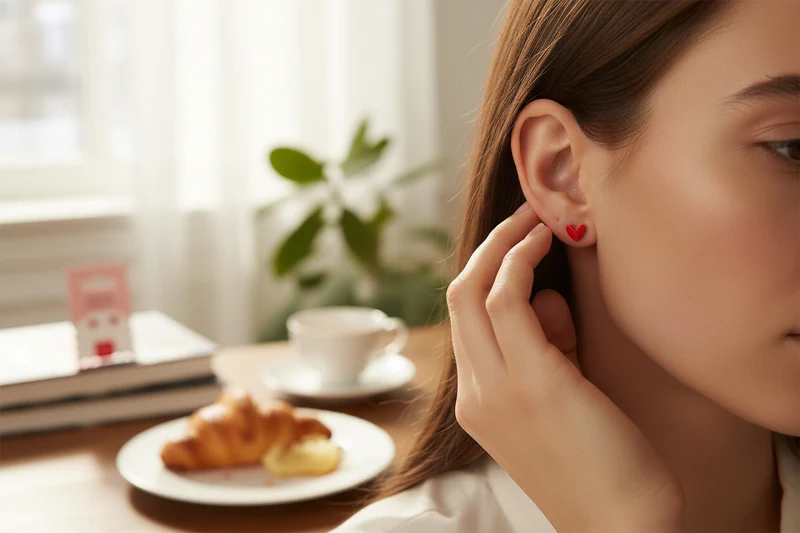 Boucles d’oreilles Cœur en porcelaine peinte à la main – Puces acier inoxydable