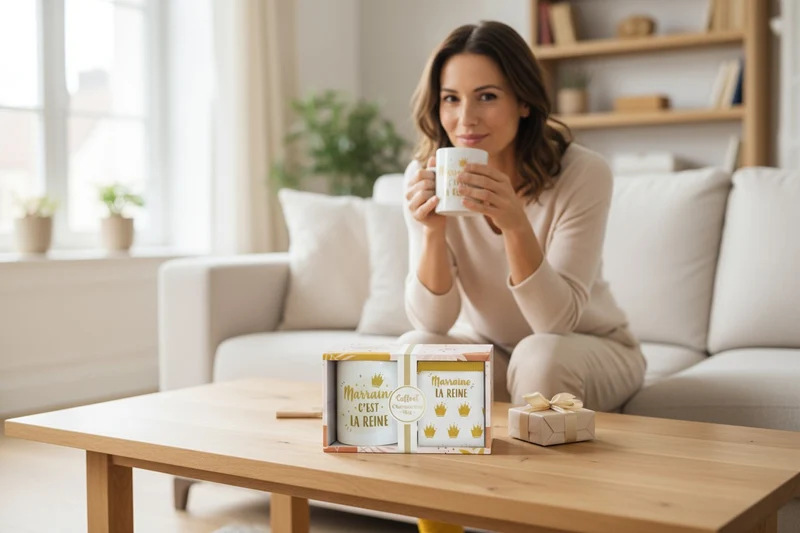 Coffret Mug & Chaussettes – Marraine La Reine | Cadeau Marraine
