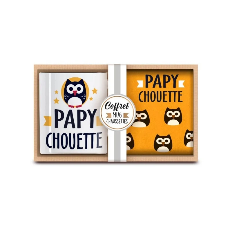 Coffret Cadeau Mug et Chaussettes – Papy Chouette | Idée Cadeau Papy