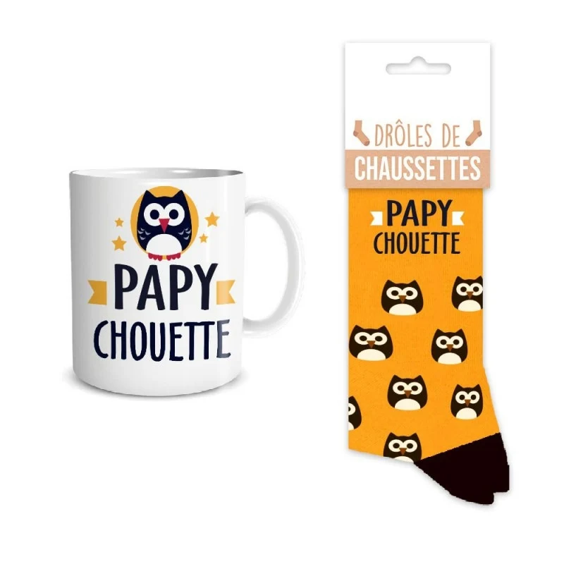Coffret Cadeau Mug et Chaussettes – Papy Chouette | Idée Cadeau Papy