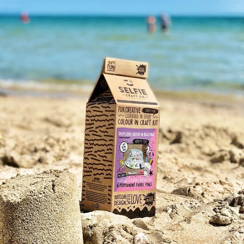 Chapeau de plage réversible Tropicorn à colorier – Kit créatif enfant 100% coton