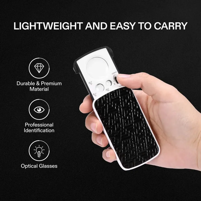 Mini loupe rétractable 30x, 60x, 90x avec LED et Lumière UV