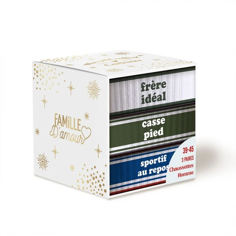 Coffret Trio Chaussettes Homme Fantaisie – Frère Idéal / Casse-Pied / Sportif au Repos (39/45)