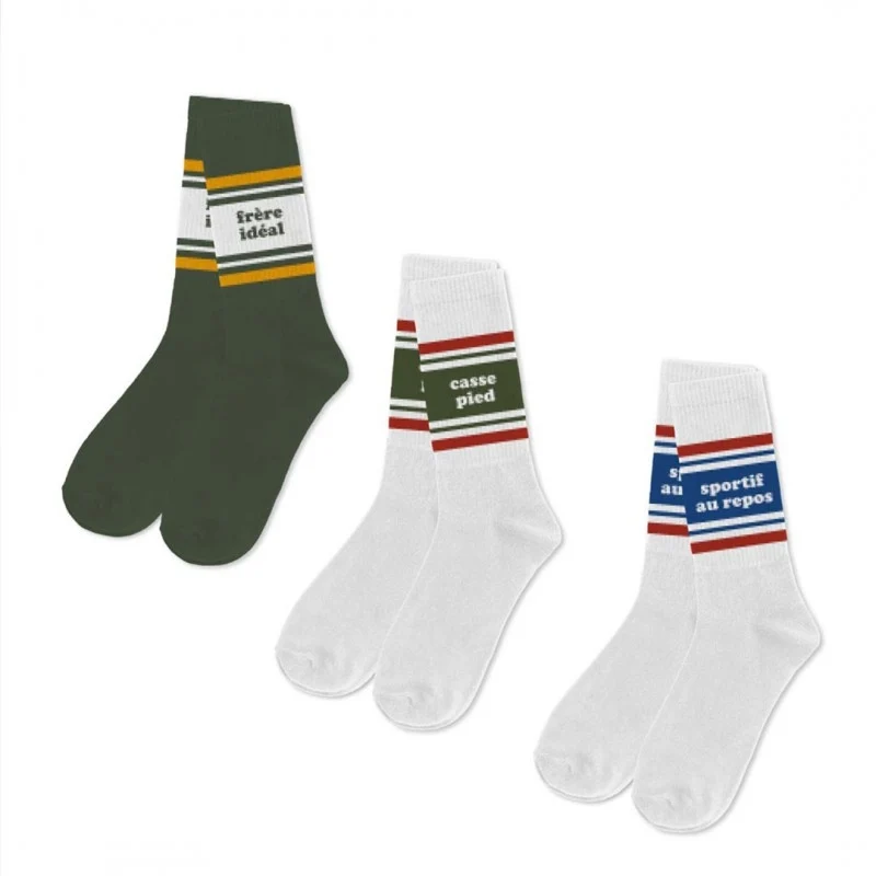 Coffret Trio Chaussettes Homme Fantaisie – Frère Idéal / Casse-Pied / Sportif au Repos (39/45)
