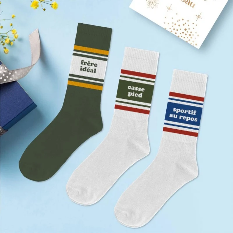 Coffret Trio Chaussettes Homme Fantaisie – Frère Idéal / Casse-Pied / Sportif au Repos (39/45)