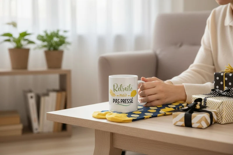 Coffret Cadeau Mug et Chaussettes – Retraité mais pas pressé | Idée Cadeau Retraite