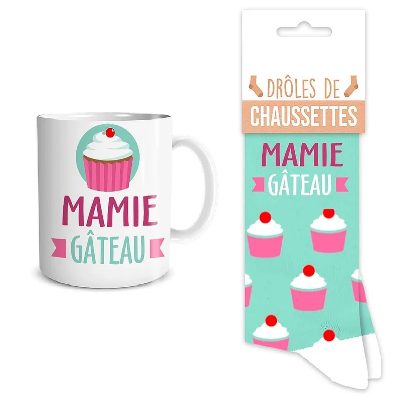 Coffret Mug & Chaussettes – Mamie Gâteau | Cadeau Mamie Original