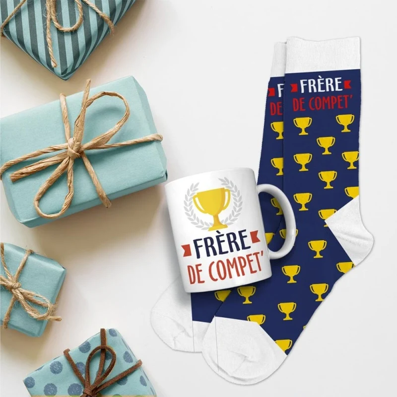 Coffret Mug & Chaussettes Fantaisie – Frère de Compèt’ | Cadeau Homme